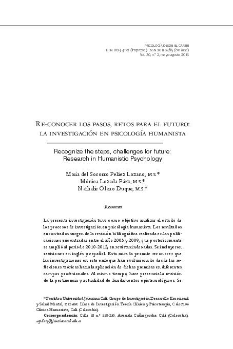 05. Re-conocer los pasos, retos para el futuro la investigación en psicología humanista autor María del Socorro Peláez Lozano, Mónica Lozada Páez y Nathalie Olano Duque.pdf