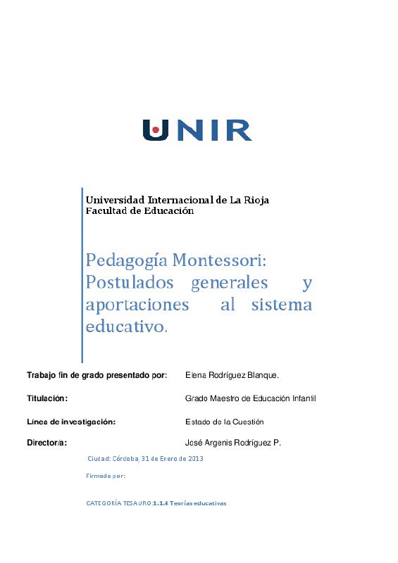 08. Pedagogía Montessori, Postulados generales y aportaciones al sistema educativo Autor Elena Rodríguez Blanque.pdf